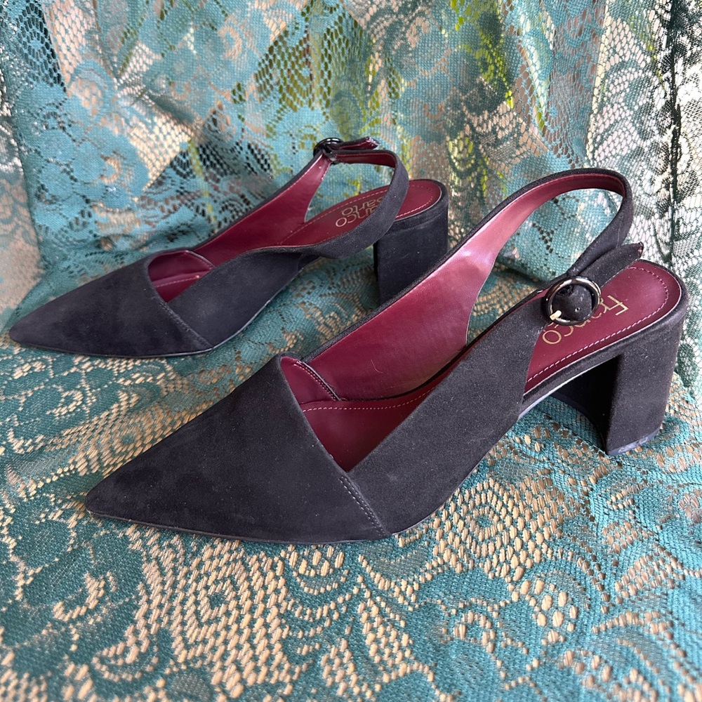 Franco Sarto Racer Slingback Black Faux Suede Pumps